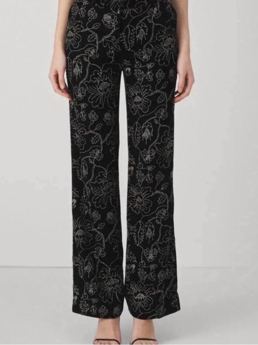 The Kooples Black Floral-Print Wide-Leg Pants